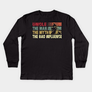 Mens Uncle the Man the Myth the Bad Influence Vintage Cat Father's Day Gift Dad Kids Long Sleeve T-Shirt